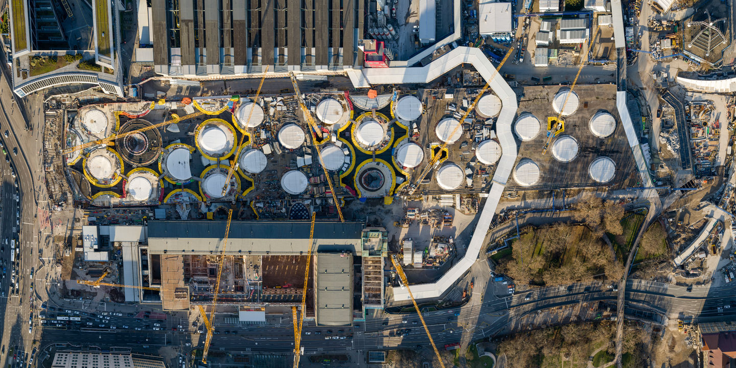 construction site Stuttgart railway station, new central station with 28 chalice-shaped supports