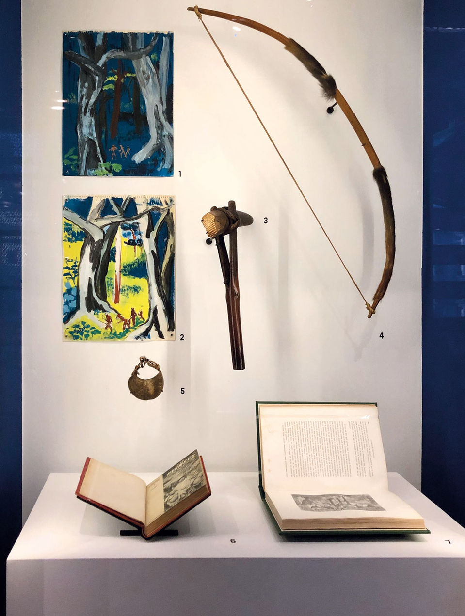 Vue d'une vitrine de l'exposition Anne Eisner, une artiste américaine au Congo au musée du quai Branly - Jacques Chirac.
Design graphique de Géraldine Fohr