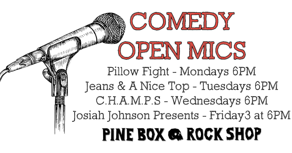 Weekly Stand Up Open Mics at Pine Box!
What are you waiting for?
Get on stage!

Pine Box is a friendly, supportive place for you to explore and participate in the New York Comedy Scene. 

For more info on the individual mics, give them s follow on insta: 
Pillow Fight @pillowfightmic
Jeans & A Nice Top
@jeansandanicetopcomedy
CHAMPS @bobby.condon
Josiah Johnson Presents
@josiahjohnsonpresents