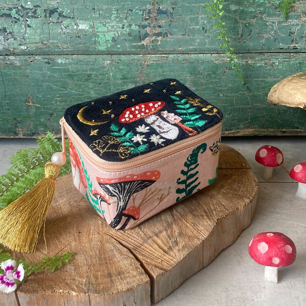 Toadstool Jewellery Trinket Box, Zip Closure, Travel Box, House of Disaster