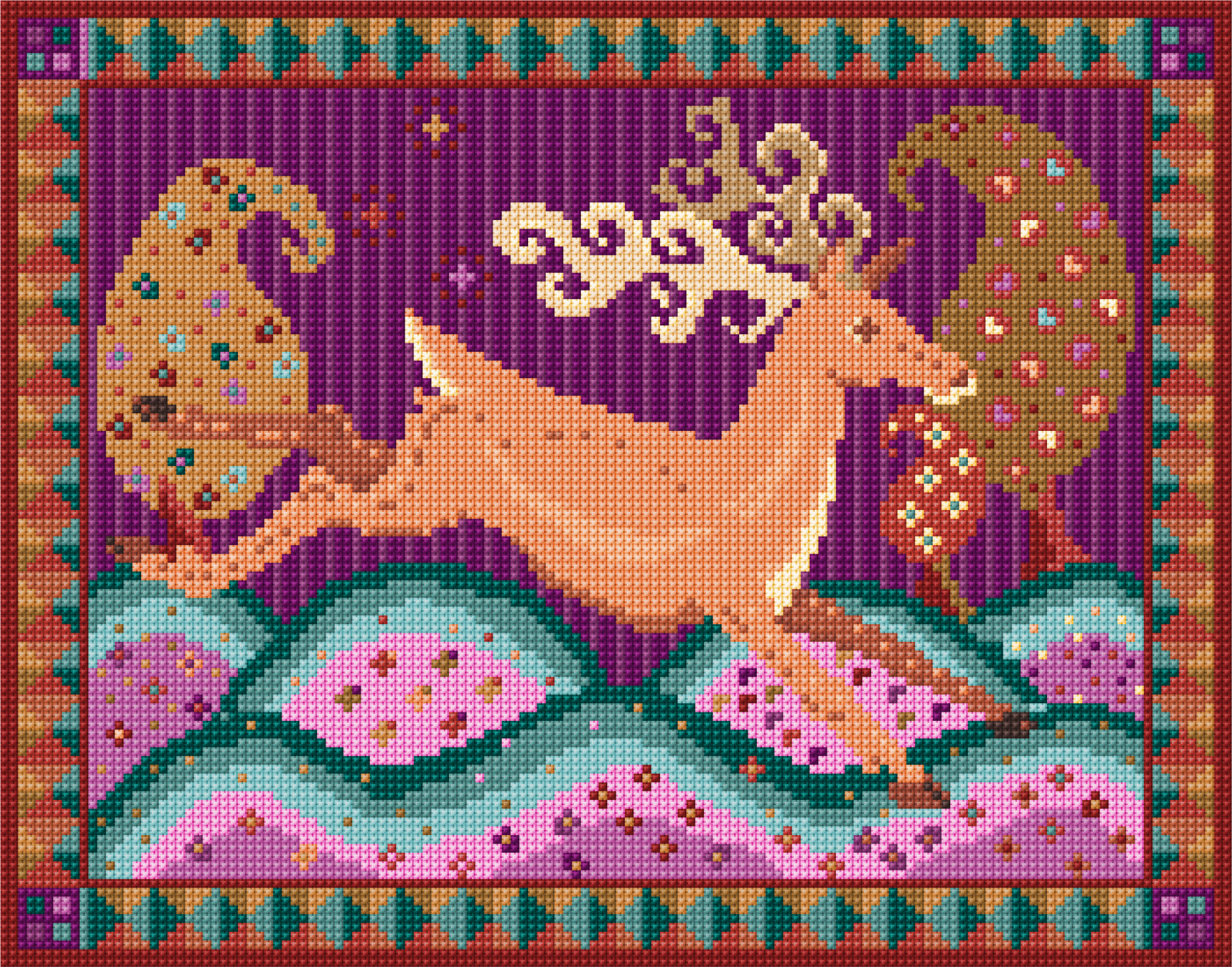Traquair House Chapel Needlework Running Stag (Purple), by Animal Fayre Designs