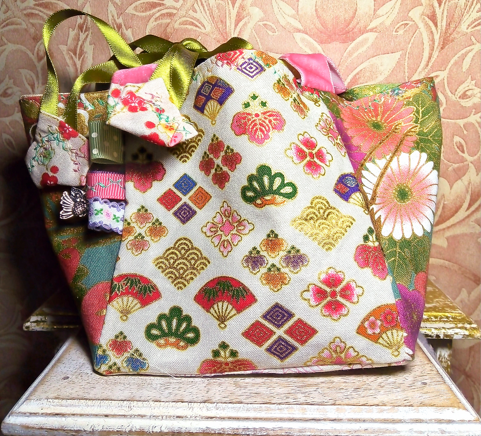 Thumbnail: Sage Green and Ivory Japanese Fabric Rice Bag