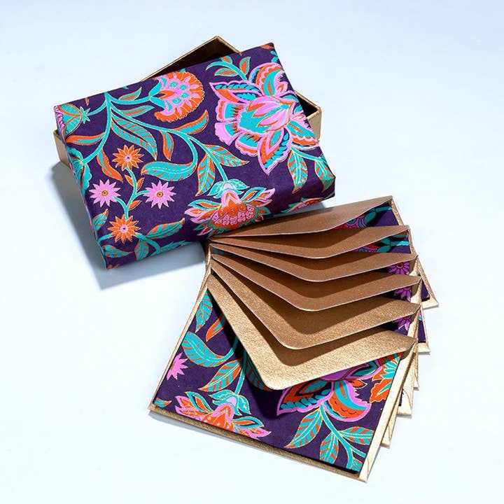 Stunning Handmade Note Cards, Box of Six, Purple 