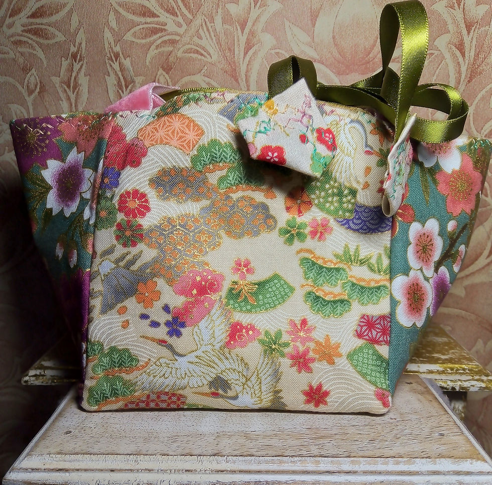 Thumbnail: Sage Green and Ivory Japanese Fabric Rice Bag