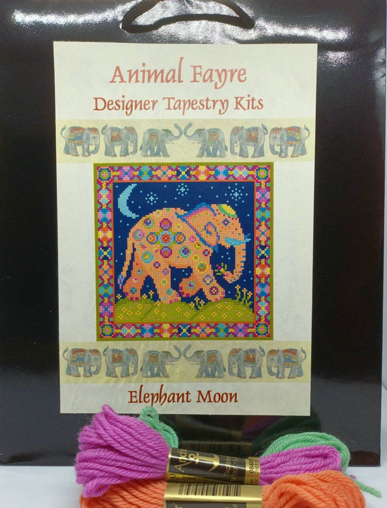 Thumbnail: Elephant Moon Tapestry Kit  by Animal Fayre Designer Tapestry Kits 