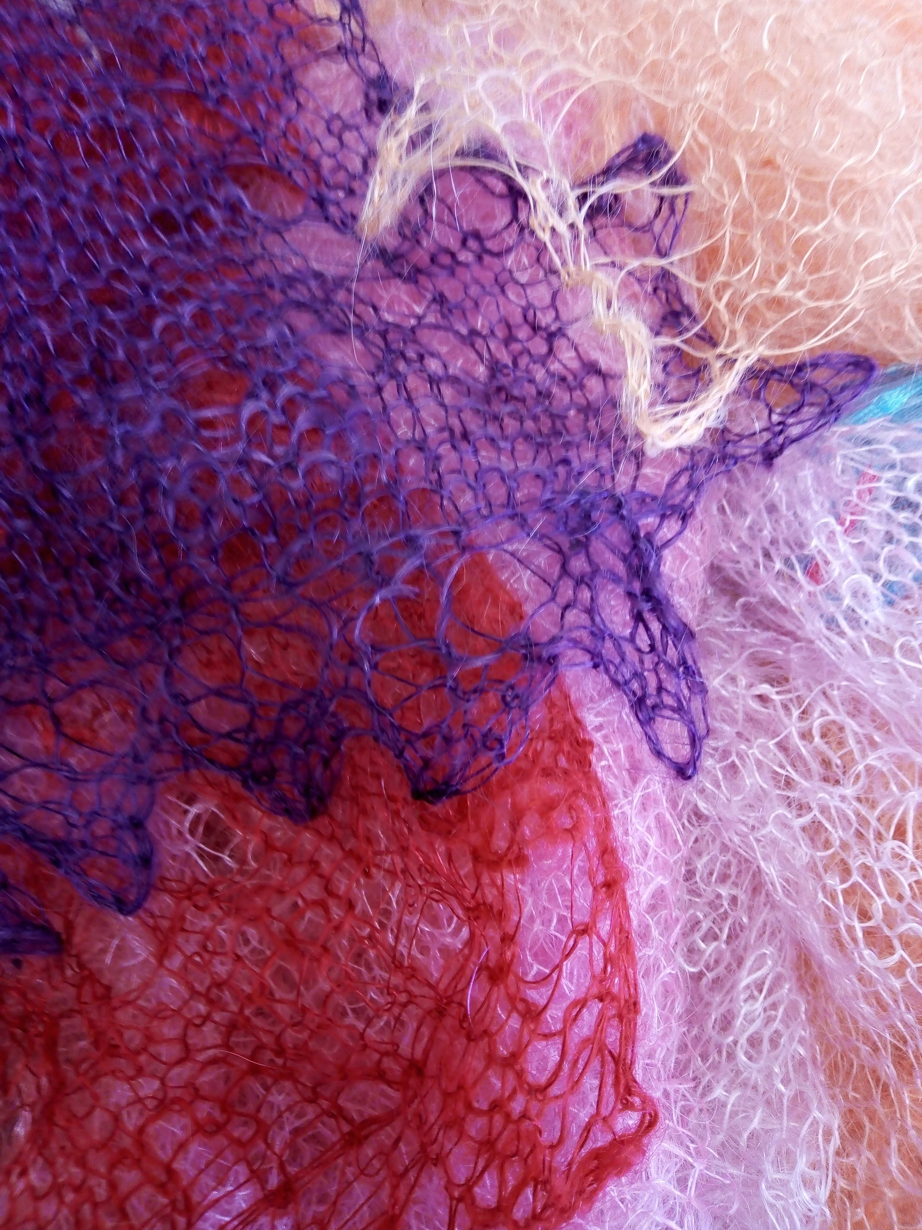 Red, Pinks and Purples, Hand knitted Scarf, Lace Scarf, Orenburg Wool and Silk