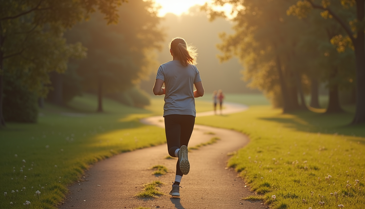 Vista aérea de una persona corriendo en un parque para mejorar salud hormonal