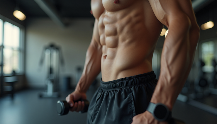 Vista lateral de una persona haciendo ejercicio abdominal en un gimnasio