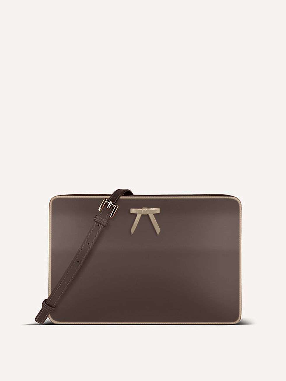 M.A.M.A. "Bow Charm" Crossbody Bag in Dark Brown Leather with Beige Bow Accent