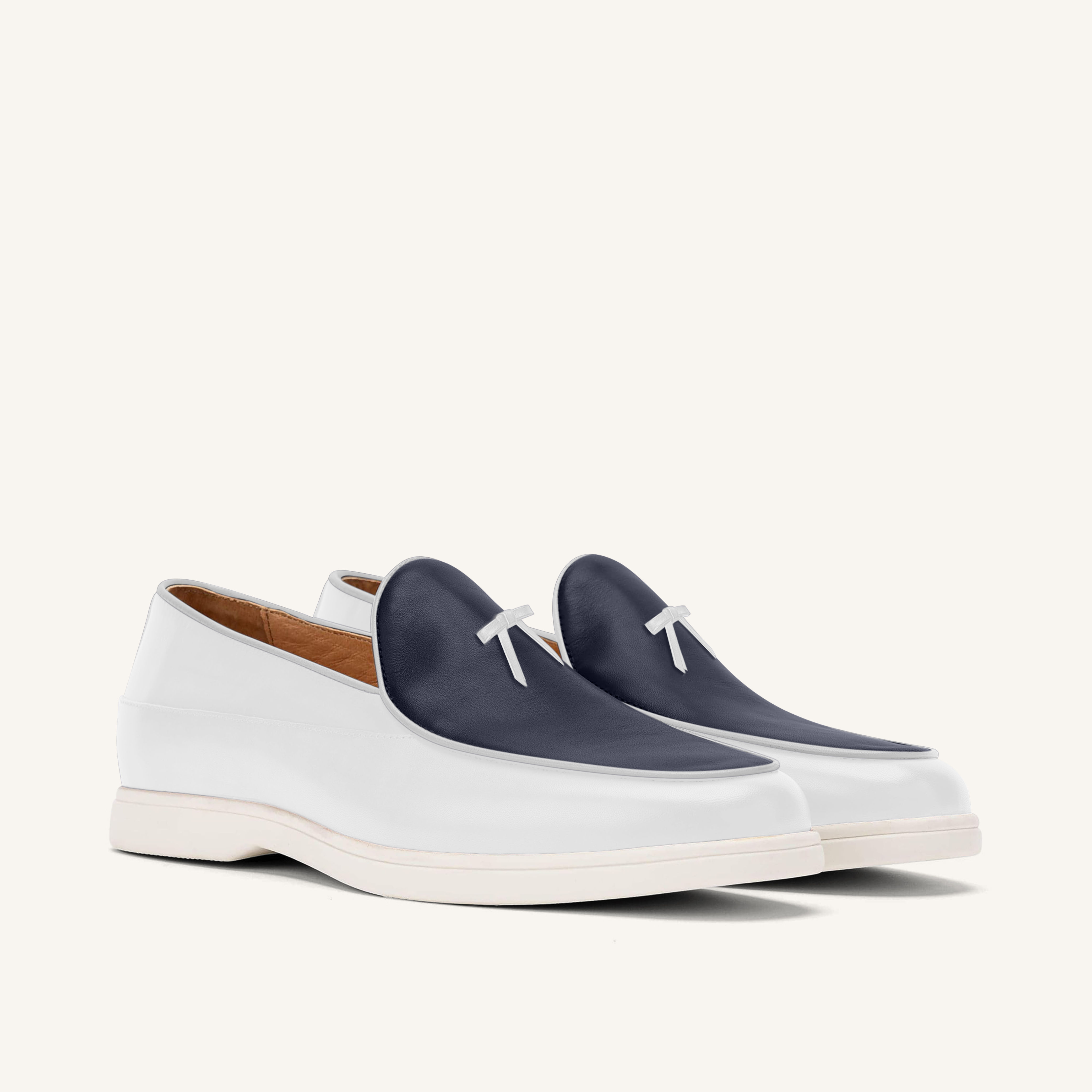 Handmade White & Navy Women’s Loafers – The Perfect Blend of Elegance and Comfort
