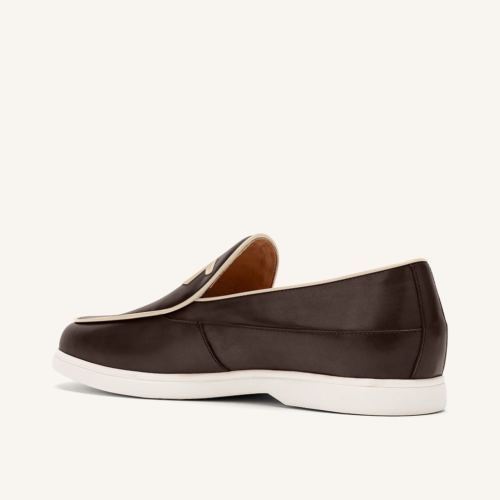 Thumbnail: Side profile of handmade espresso and cream women’s loafers showcasing refined craftsmanship.