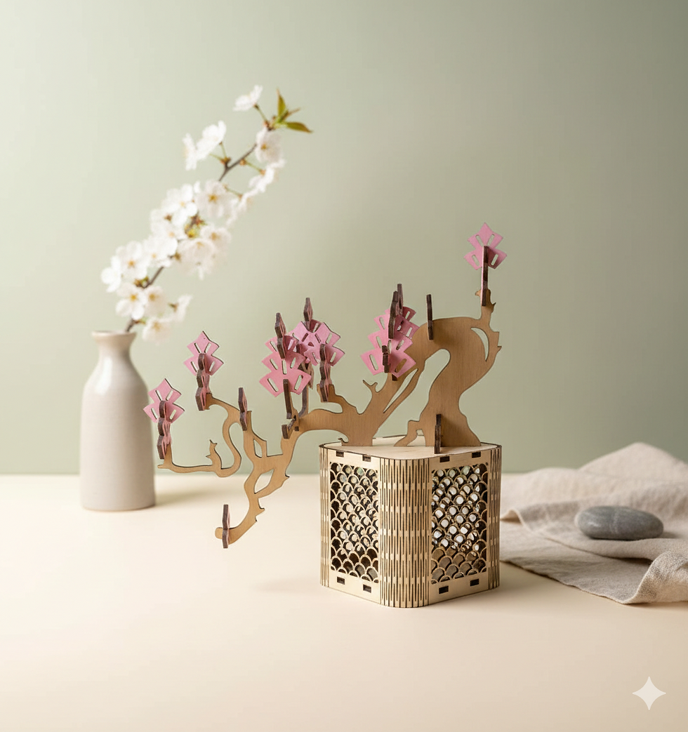 Miniature : Bonsaï décoratif en bois – Arbre fleuri – Création artisanale zen