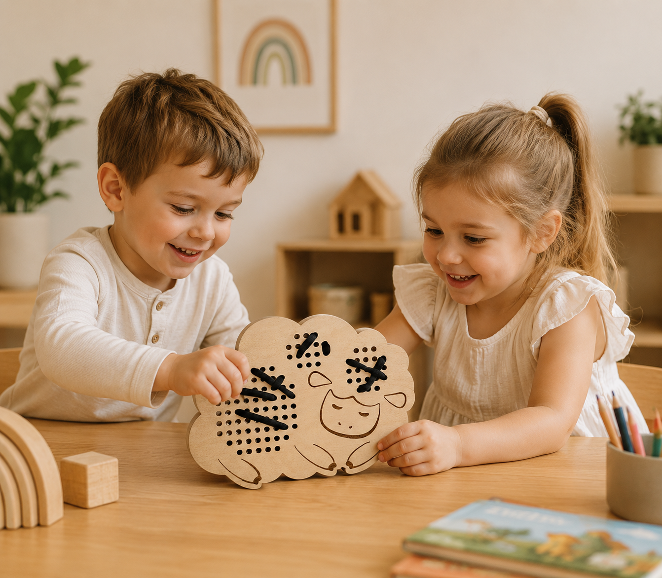 Jouet éducatif en bois – Mouton à lacer