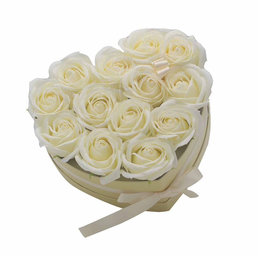 Thumbnail: Soap Flower Gift Bouquet - 13 Pink/Cream Roses - Heart Shaped