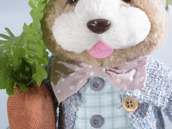 Thumbnail: Mr & Mrs Bunny in Soft Fur Natural Fiber with Carrot or Butterfly Net - 58cms
