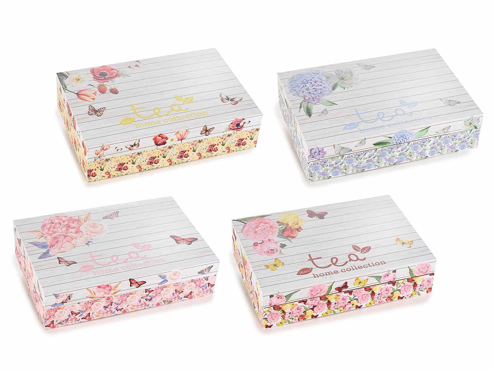 Shabby Flowers -  wooden tea boxes with 6 compartments (4 designs)