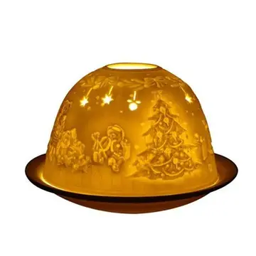 Thumbnail: CHRISTMAS LIGHT GLOW Fine Porcelain Lithophane Dome (3 Different Floral Designs