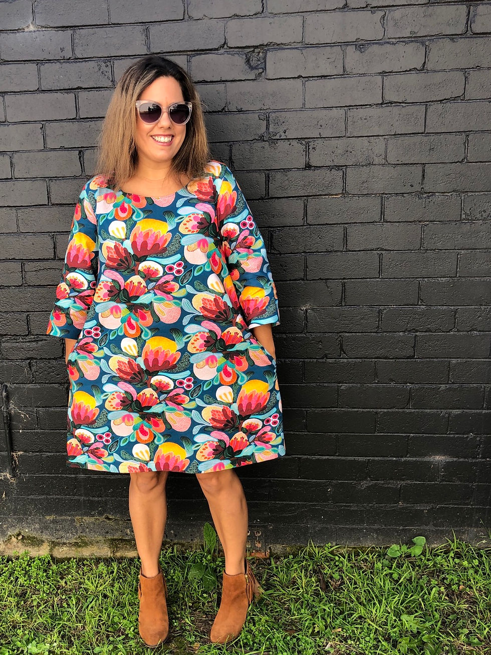 Thumbnail: Handmade Colourful Floral Botanical A-line Swing Dress. Size 6-20