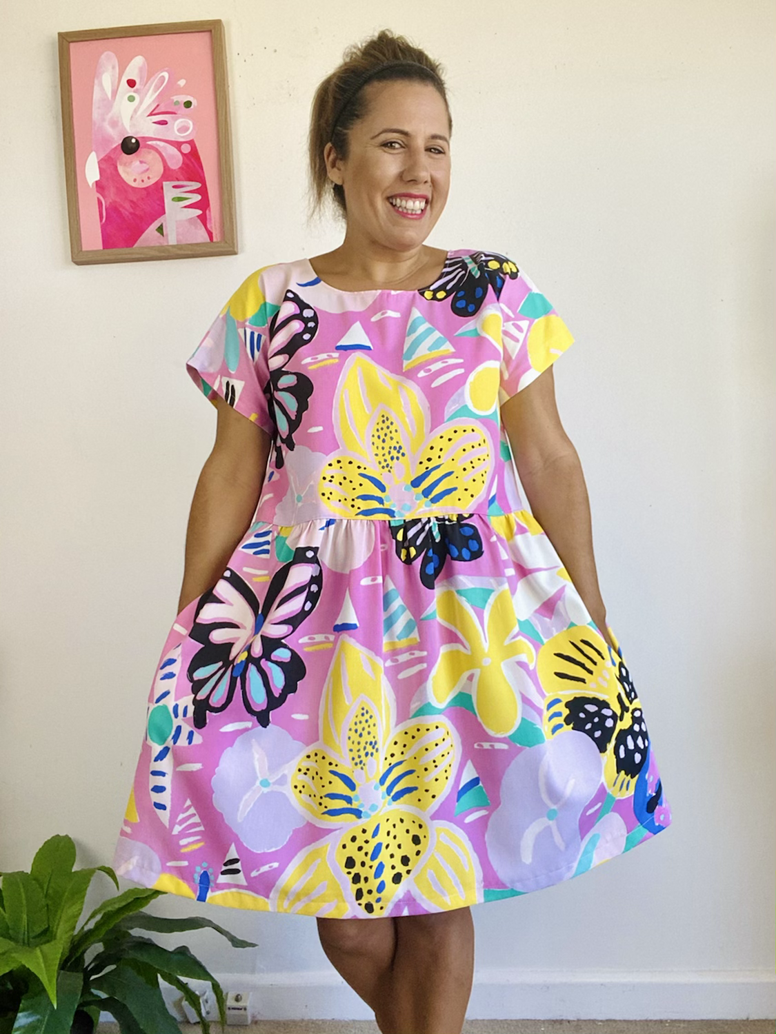 Handmade Upcycled Ken Done "Flowers By The Sea" Smock Dress. Size 6-30
