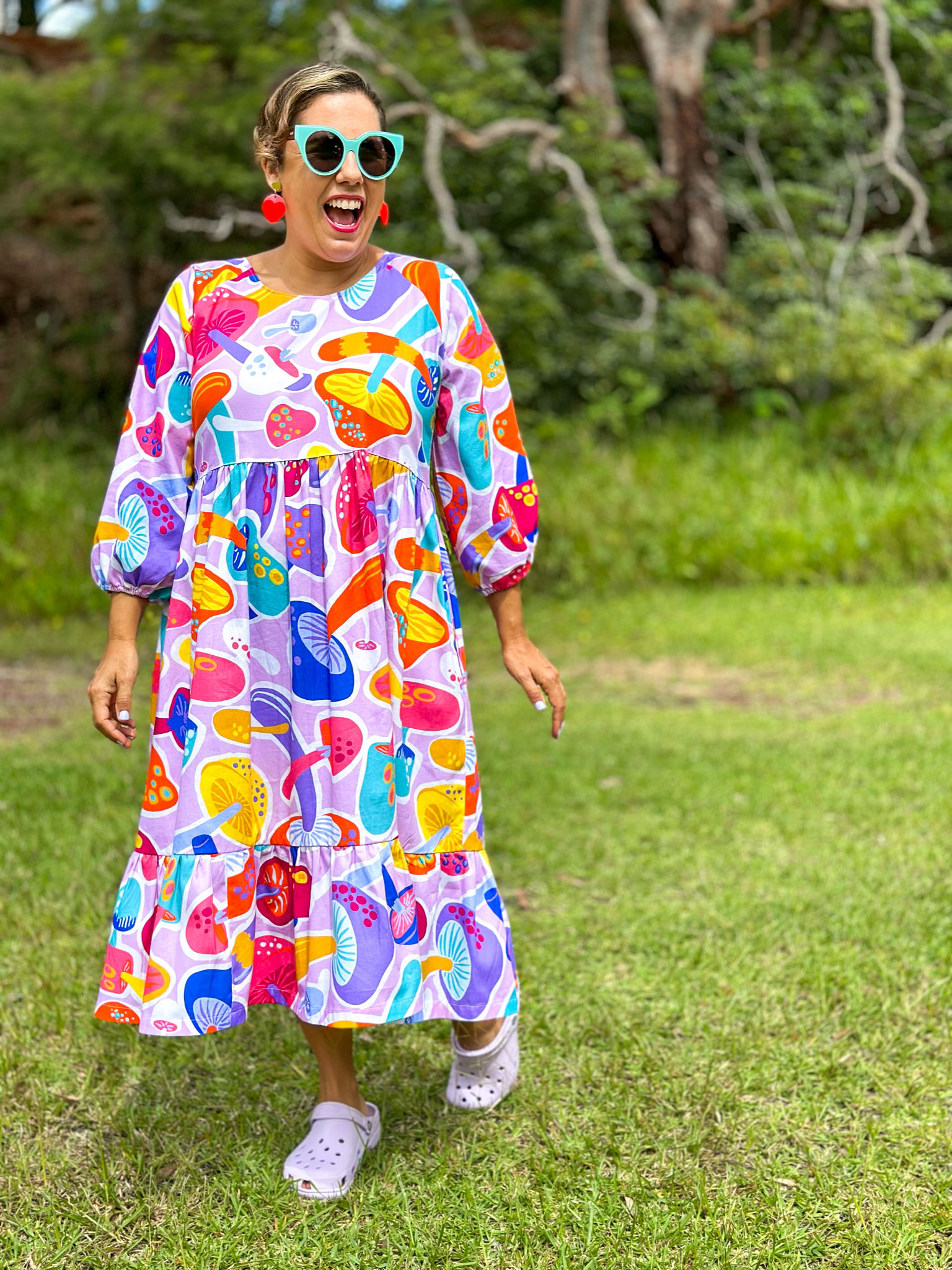 Ready Made NTSM Mushroom Mayhem Midi Dress. Size 12