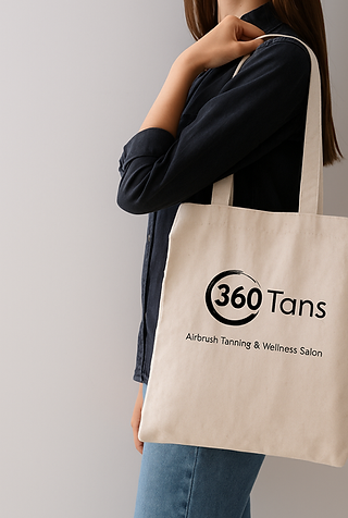 Woman holding 360 Tans branded bag – featured on our policy and terms page.