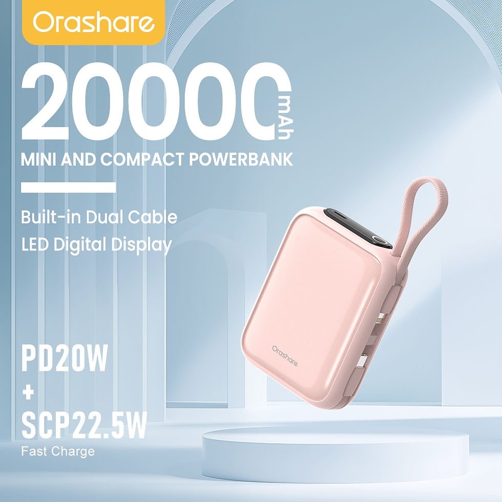 Thumbnail: Orashare PCM20 Mini Powerbank 20000mAh Built In Dual Cable 22.5W Fast Charge Com