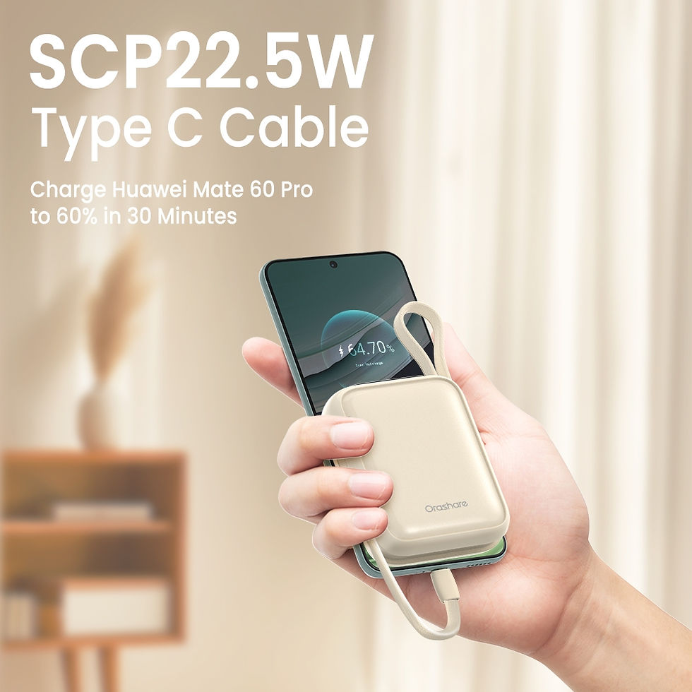 Thumbnail: Orashare PCM20 Mini Powerbank 20000mAh Built In Dual Cable 22.5W Fast Charge Com