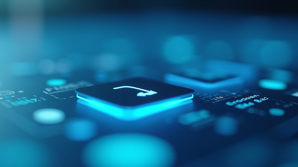 Close-up of a digital interface with blue and white color scheme highlighting interactive buttons