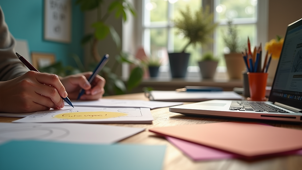 Eye-level view of a vibrant digital workspace with creative tools
