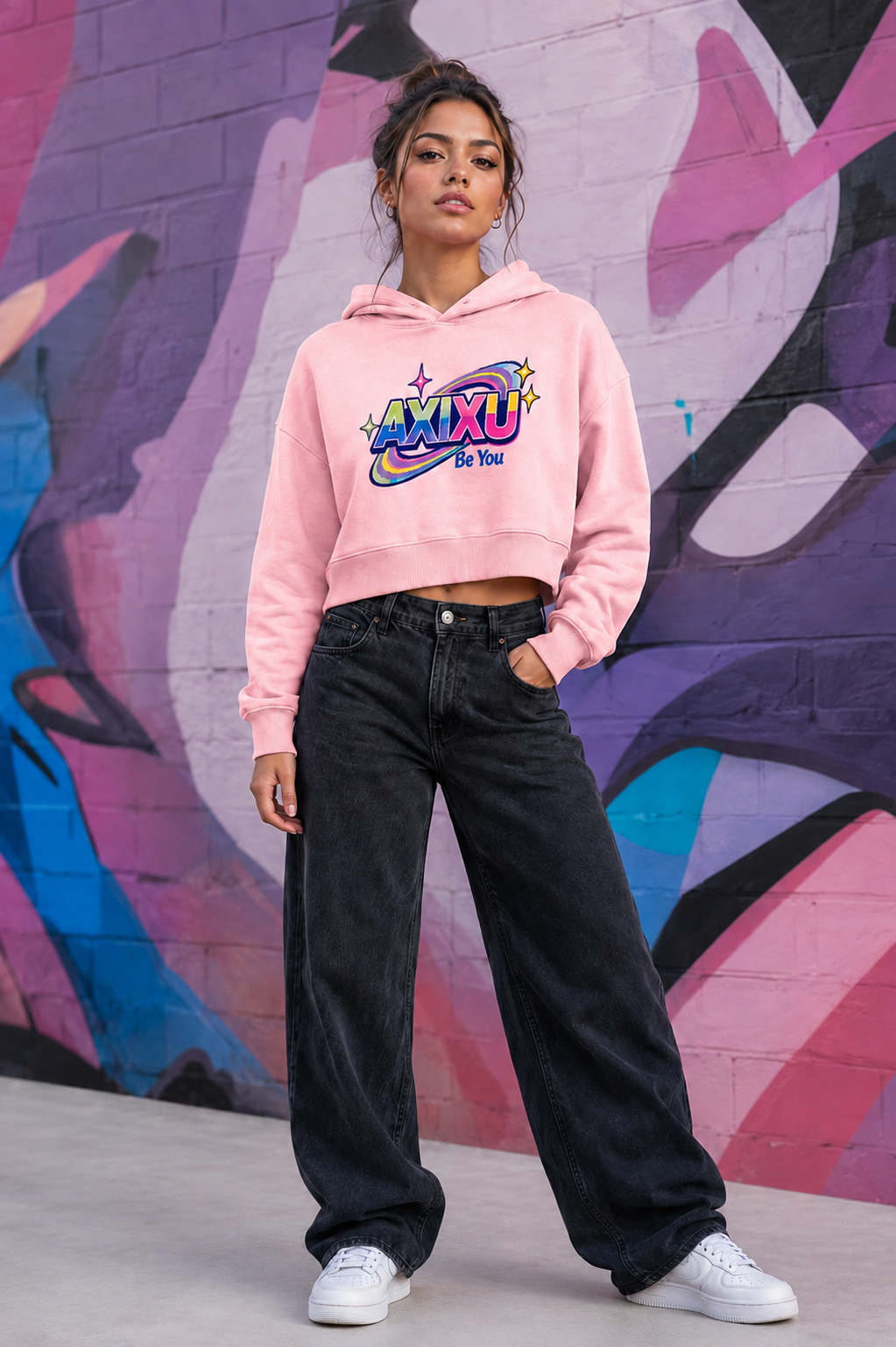 Cosmic Be You Women’s Vintage Wash Cropped Heavyweight Hoodie – AXIXU Streetwear