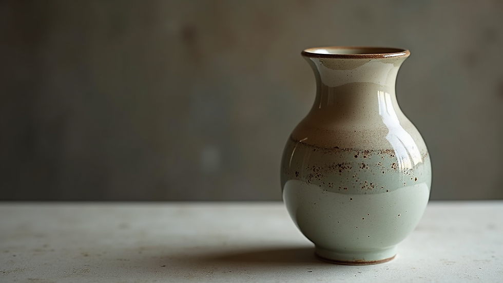 Close-up view of a handmade ceramic vase with intricate glaze