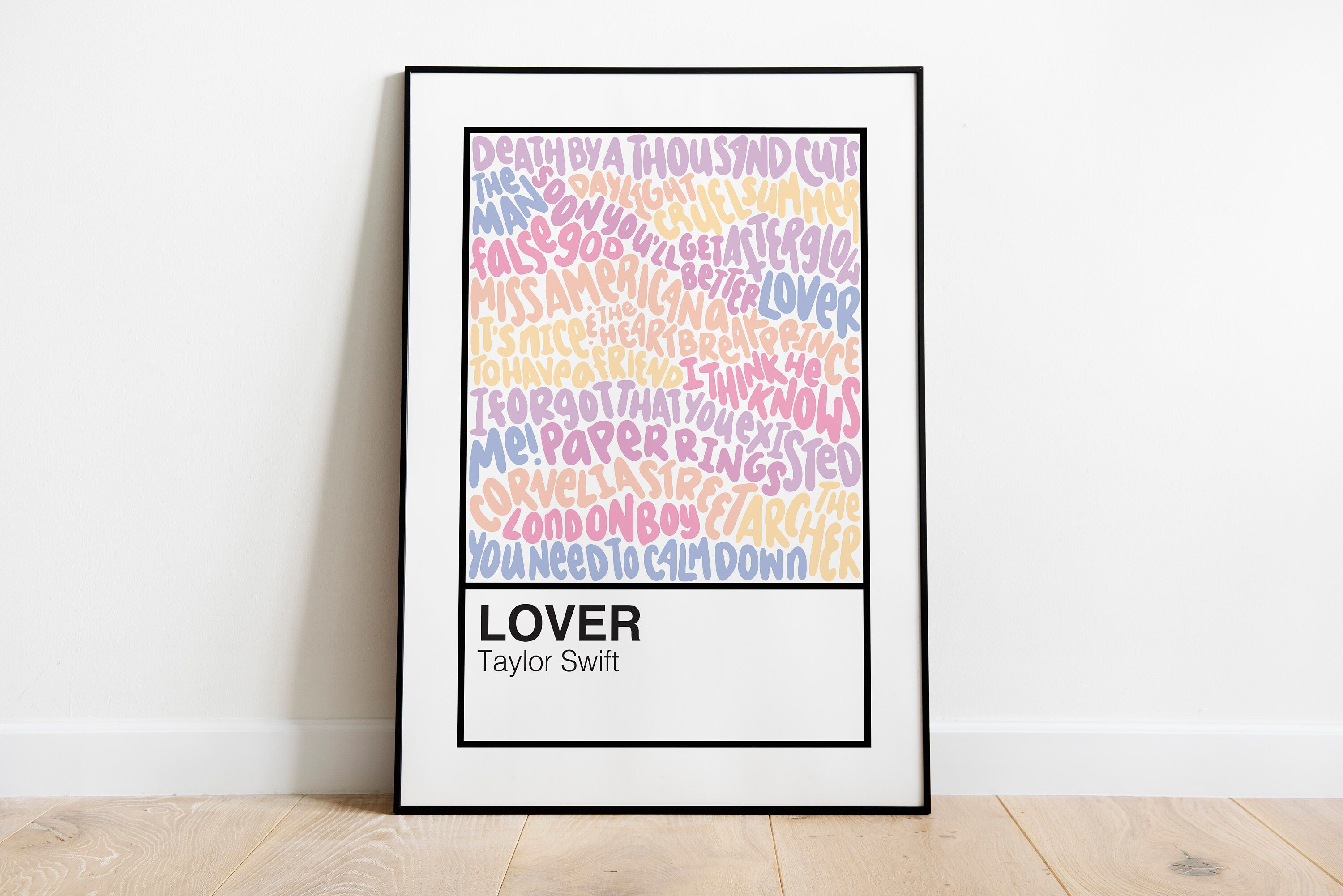 Lover Taylor Swift Handlettered Color Swatch Art Print Poster