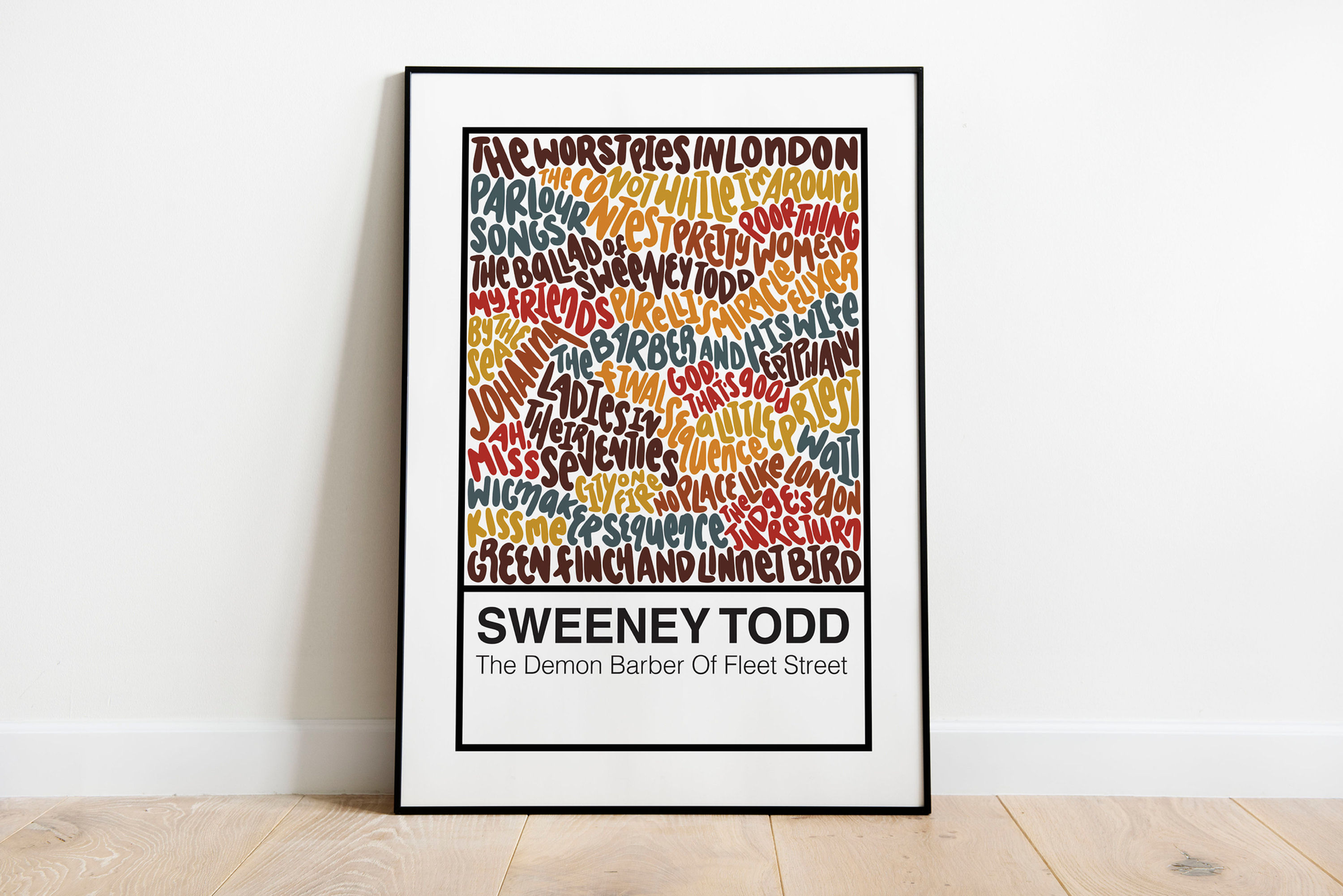 Sweeney Todd Broadway Musical Handlettered Color Swatch Art Print Poster