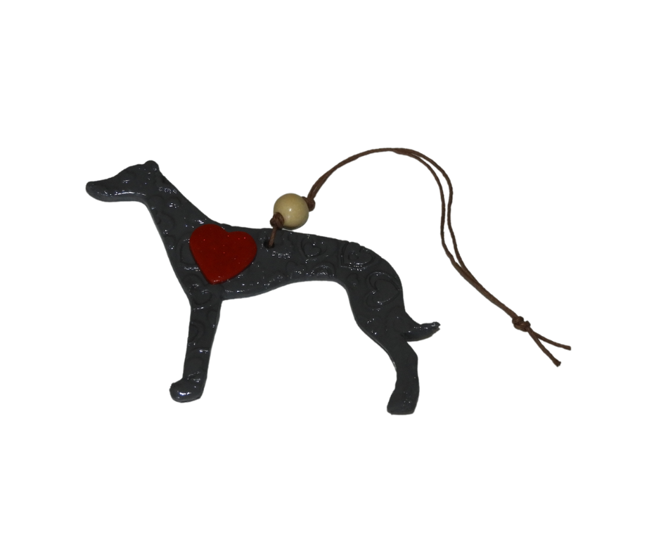 Greyhound Heart Clay Ornaments