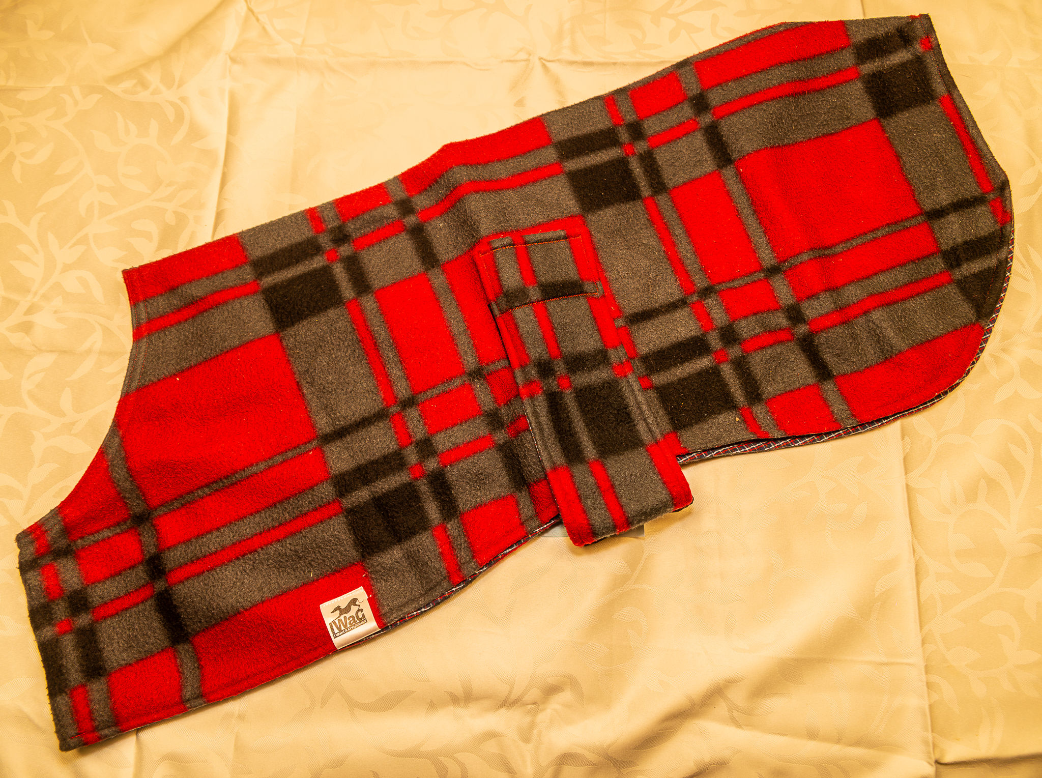 Maroon and Grey Tartan Polar Fleece and Polyester Coat - SMALL