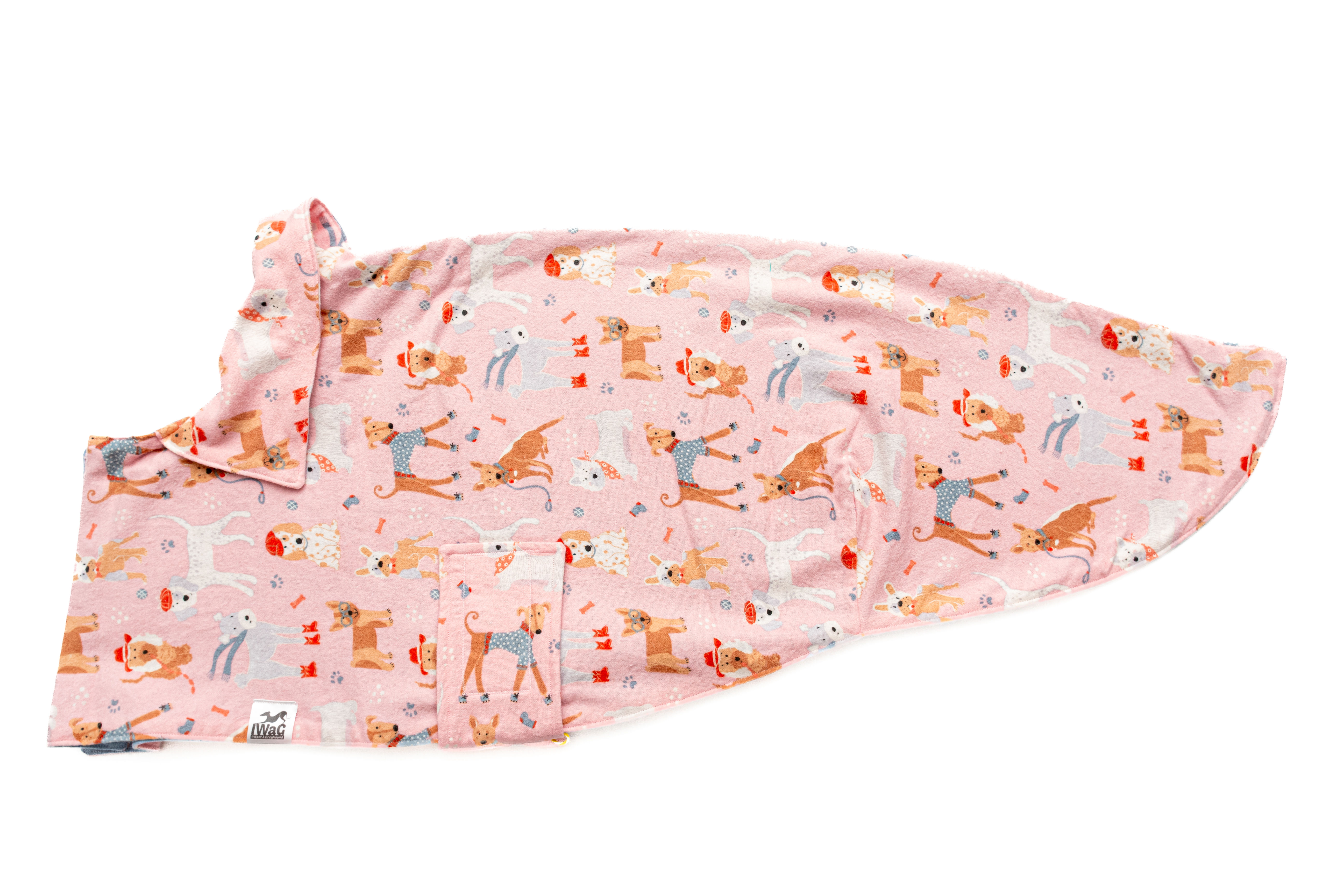 Dogs in the Square pink Velcro neck hole flannelette coat