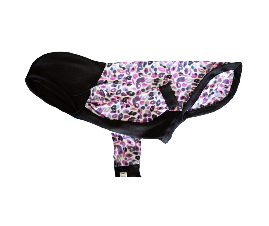 Purple and pink leopard print hoodie fleece coat