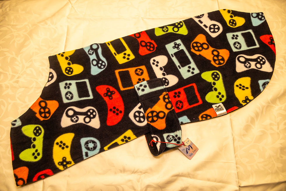 Gamer on Black polar fleece and flannelette coat - MEDIUM