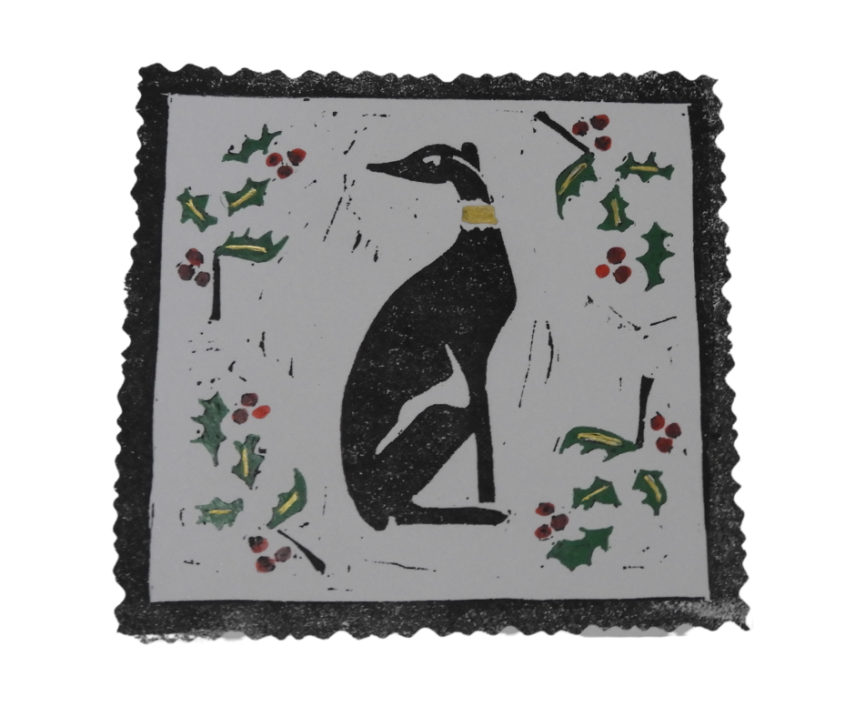 Lino Print Christmas Cards - 2-pack