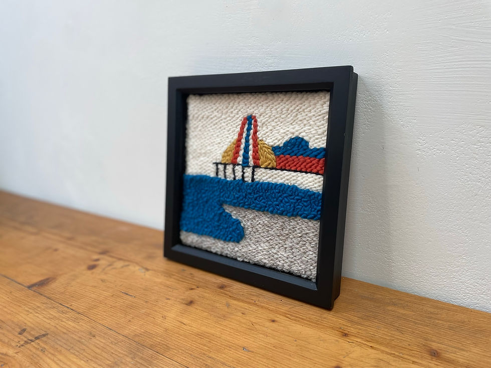 Handmade punch needle framed canvas of Brighton's Palace Pier, in 100% wool.