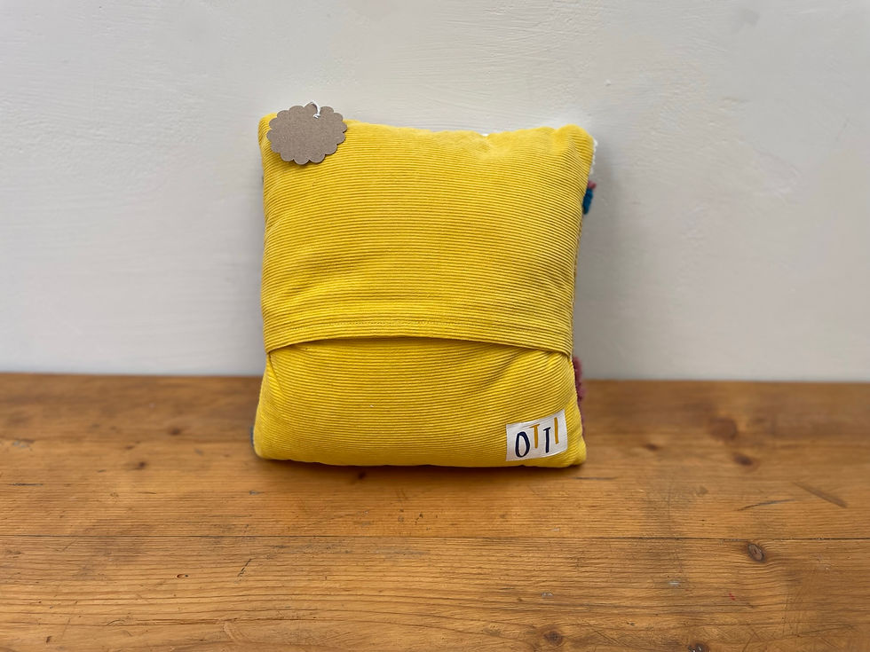 Thumbnail: Needle-punched Cuckmere River Cushion made from 100% wool, With bright yellow corduroy envelope-style back