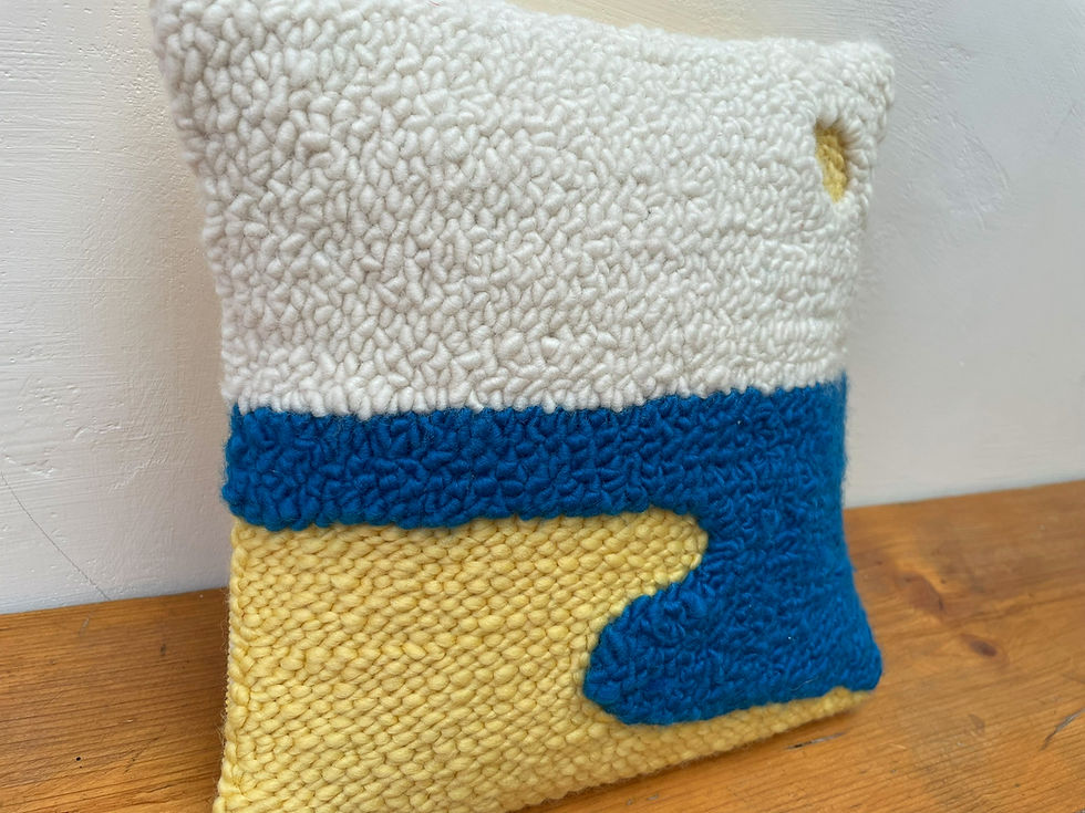 Thumbnail: Needle-punched Seaside Cushion made from 100% wool, in pale yellow and dark teal with textured relief