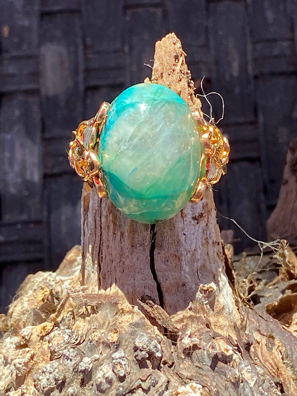 Thumbnail: Front view of Chrysocolla with Quartz Gold-Plated Ring emphasizing the oval stone and decorative gold setting.