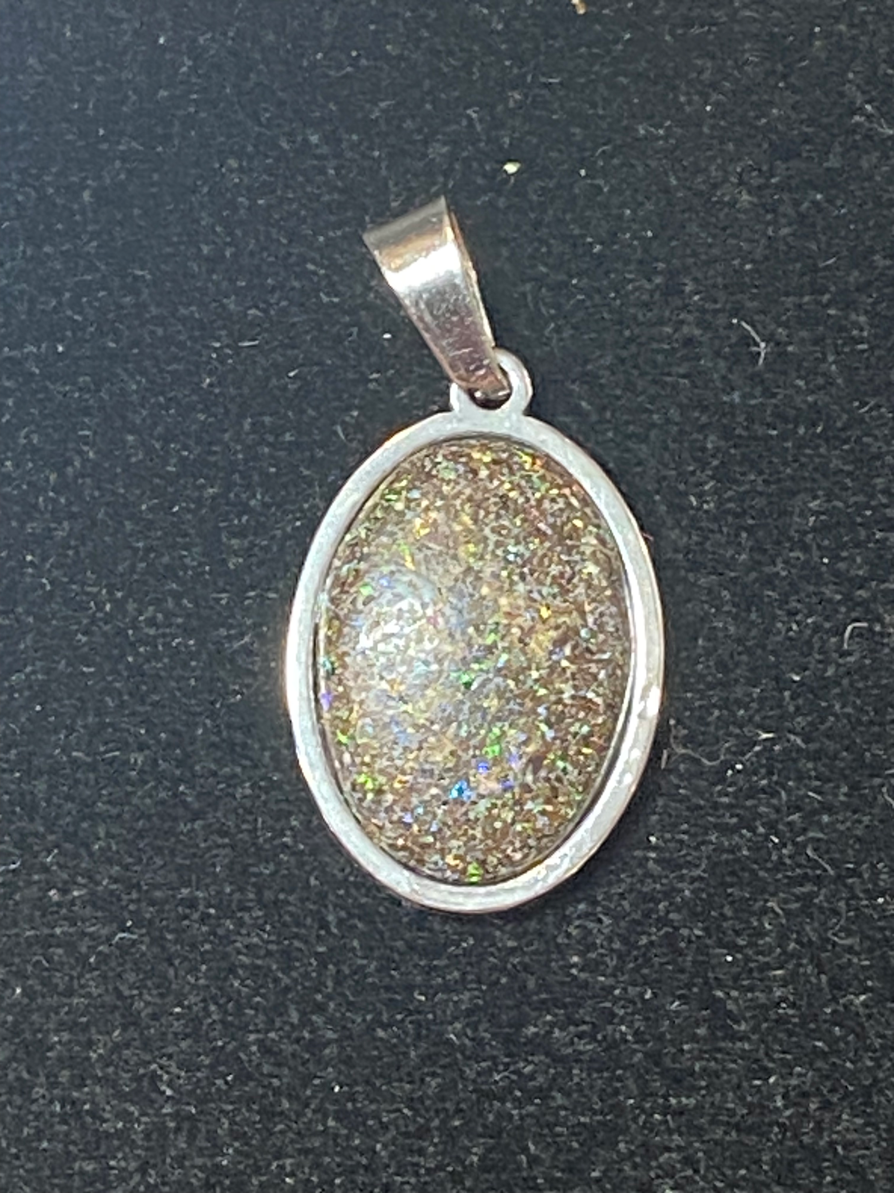 Silver-plated Australian Opal Matrix Pendant featuring vibrant play-of-color