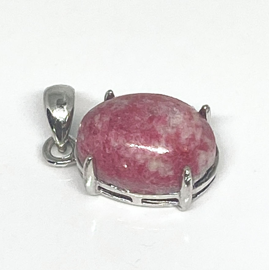 Thumbnail: Close-up view of Thulite oval pendant on sterling silver setting.
