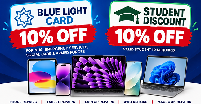 NHS 10% discount, Blue Light 10% discount and Student 10% discount at Smart Tech