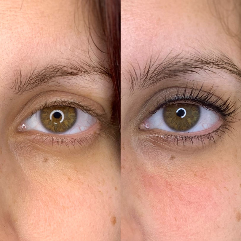 Antes y después de micropigmentación de ojos con eyeliner natural.