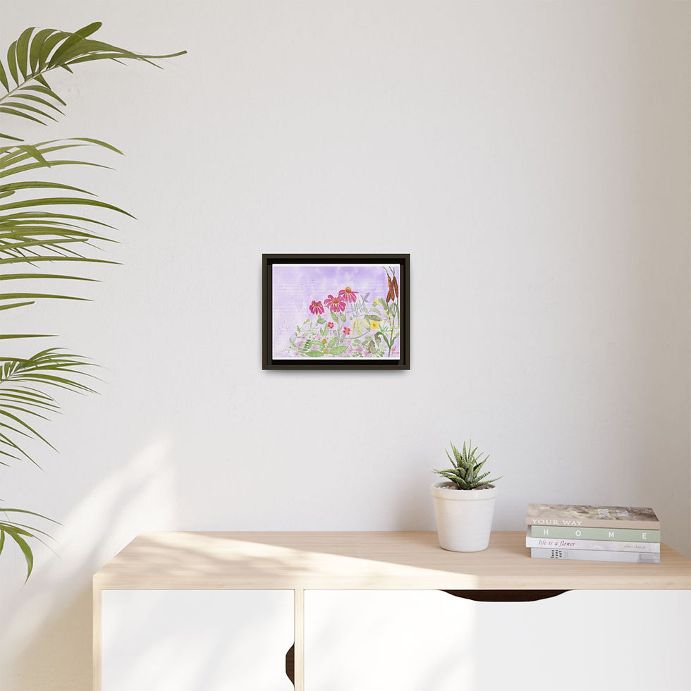 Thumbnail: Framed Cone Flower Canvas Print — Watercolor Coneflowers on Lavender Background