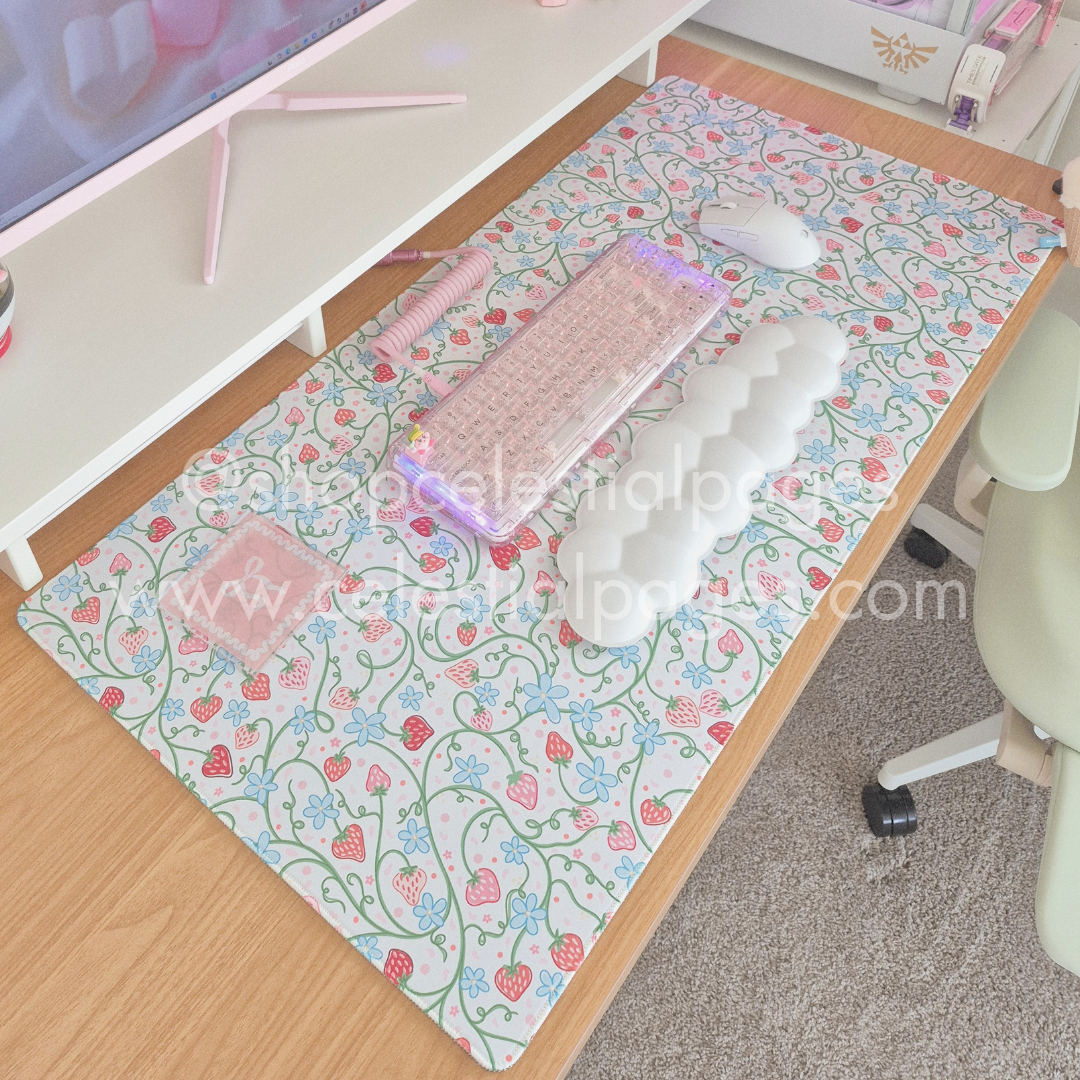 Strawberry Fields GREEN Desk Mat for Gaming or PC Setups