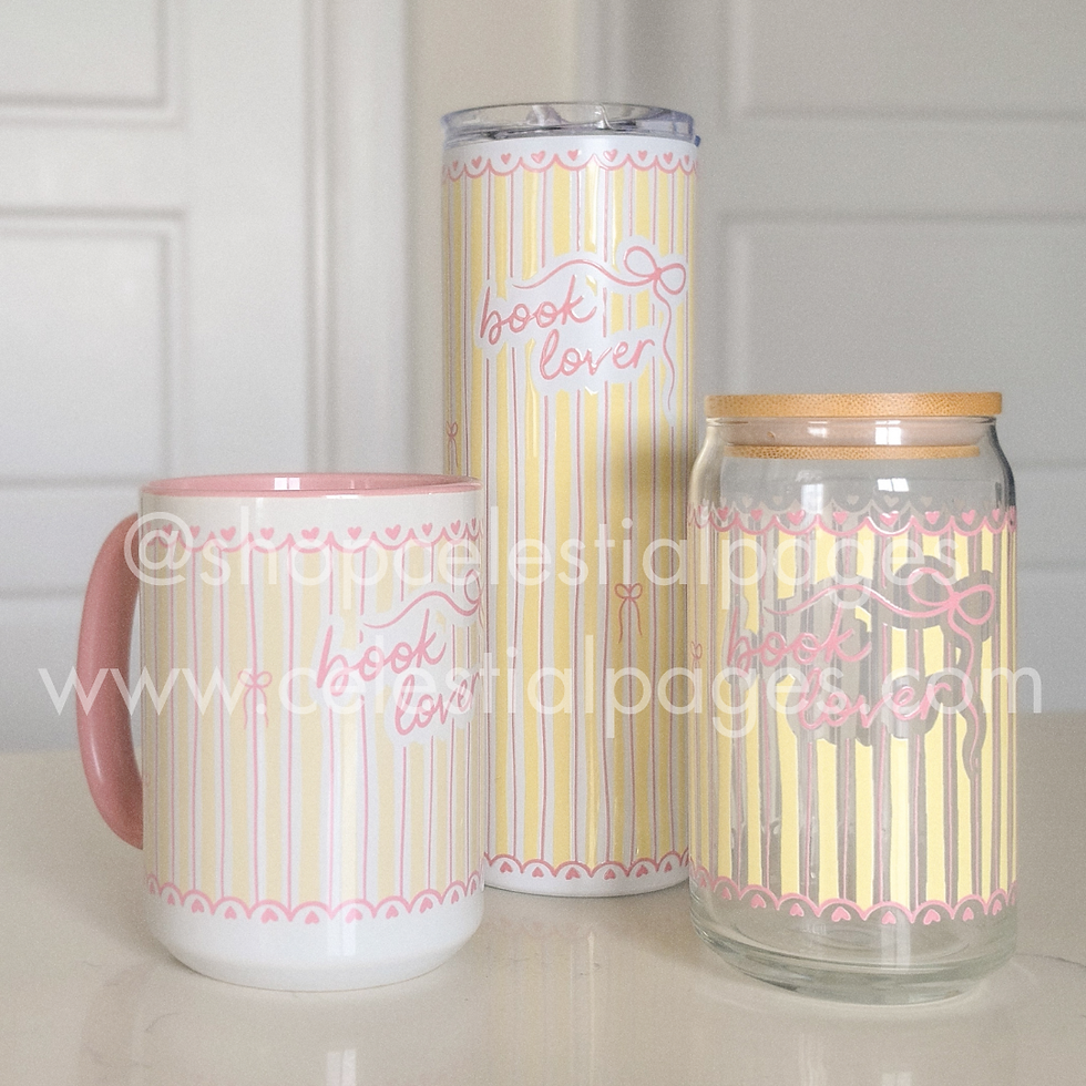 Thumbnail: Sunny Pink Book Lover Glass Cup - Bookish Gifts for Summer Romance Book Lovers